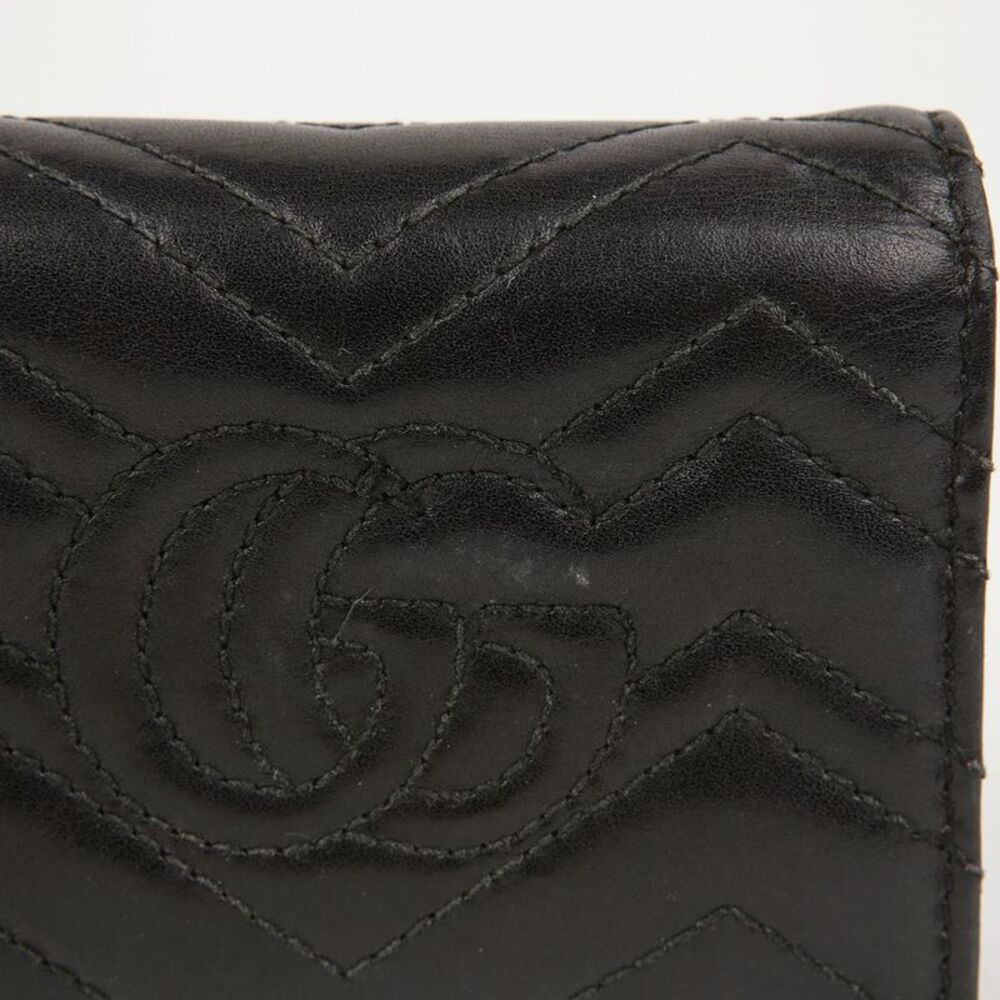 Black Matelassé Leather Gg Marmont Card Case Wallet - Picture 5 of 10